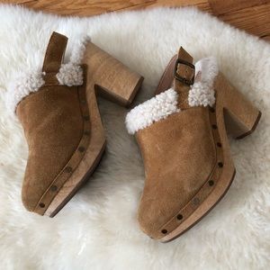 Madewell shearling-trimmed slingback clog, 6.5